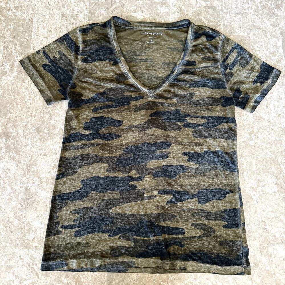 Lucky Brand Camouflage Print  V-Neck T-Shirt- Medium